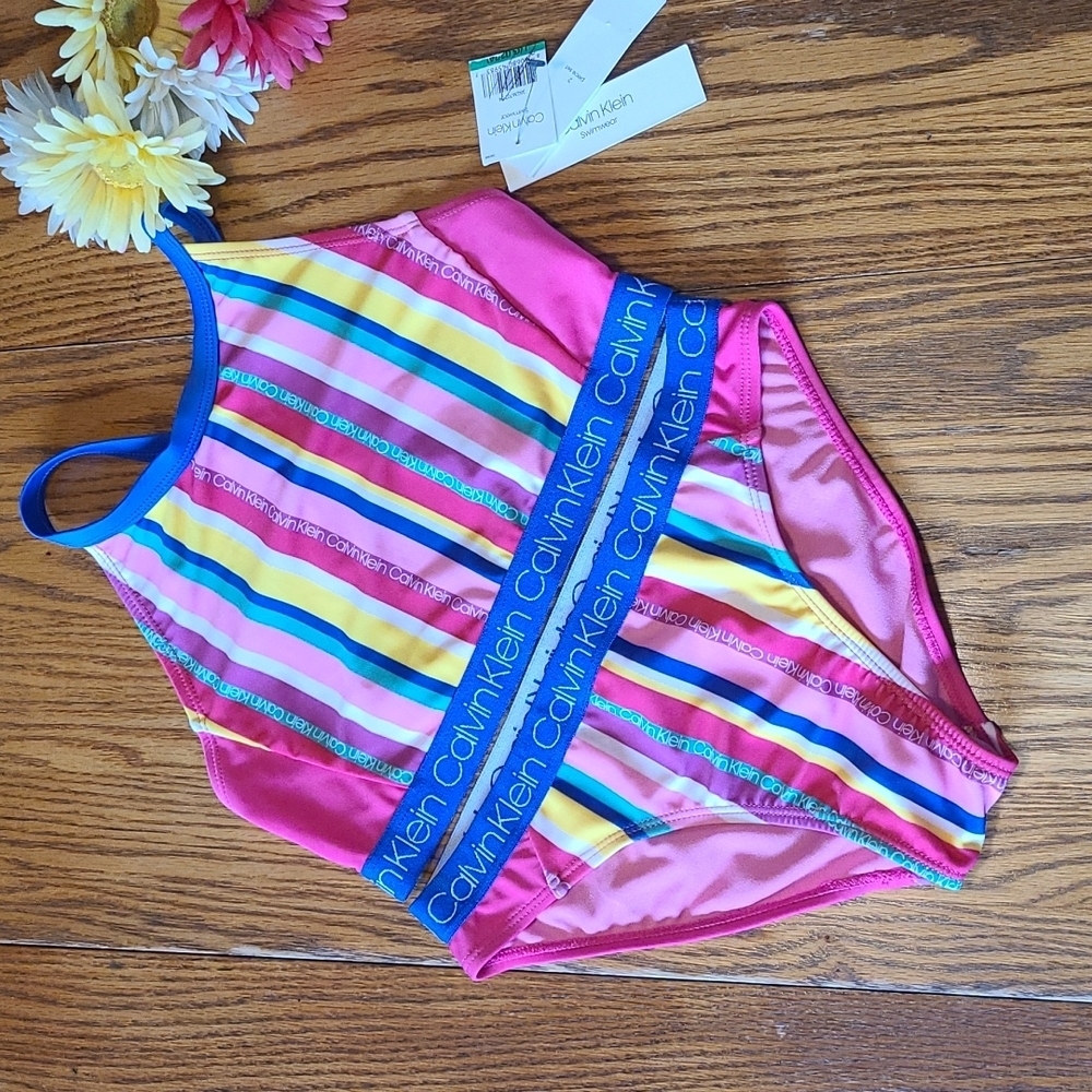 Calvin Klein NWT 2 Piece Striped Swim Suit - Girl's 12/14